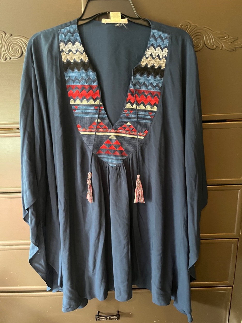 Love Stitch- Boho Embroidered Navy V-Neck Women’s coverup